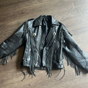 Vintage Black Fringe Leather Jacket